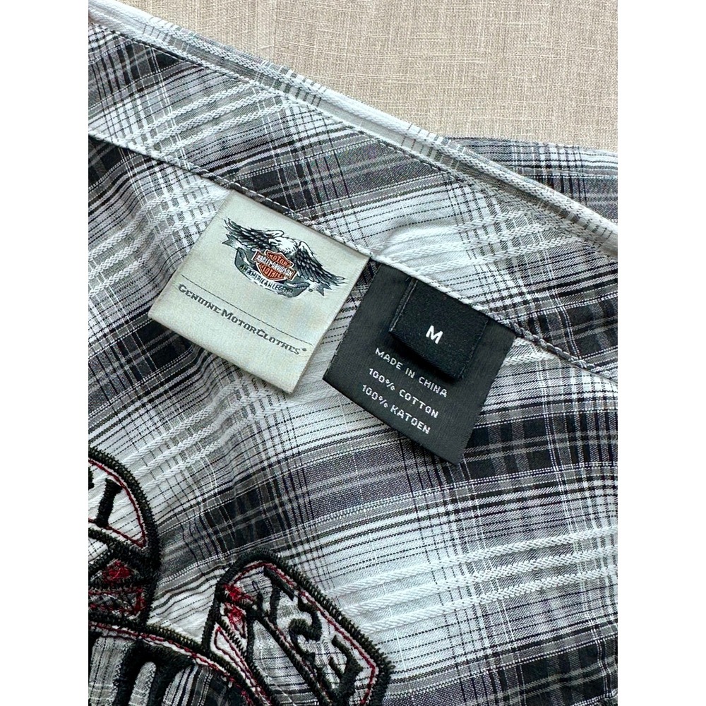 Harley Davidson Womens Plaid Snap Front Shirt Love To Ride Embroidered Wings M - Picture 6 of 7